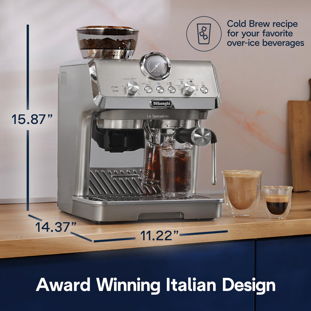 De'Longhi La Specialista Arte Evo Espresso Machine - Compact Cold Brew Coffee Maker with Grinder, Milk Steam Wand/Frother & Tamping Tools - Home