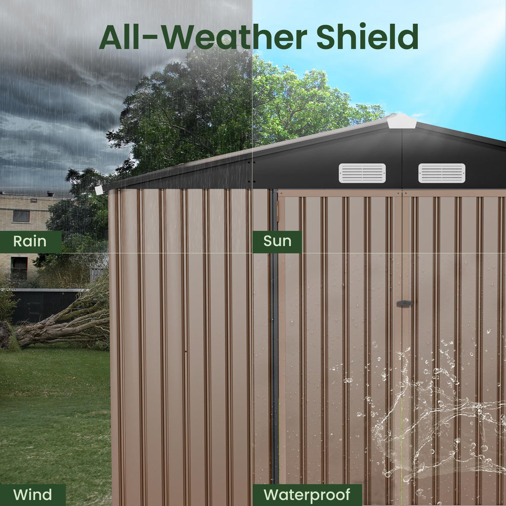 GVDV 10x14 FT Outdoor Metal Storage Shed, Durable Garden Shed with Updated Frame Structure for Backyard, Patio, Tool Storage, All-Weather Shelter for