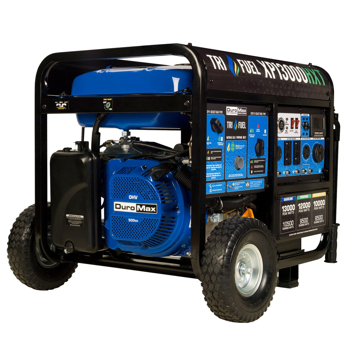 DuroMax XP13000HX 13,000-Watt Dual Fuel Portable Generator - Gas & Propane, Electric Start, Whole Home Power Backup, Transfer Switch Ready, RV &