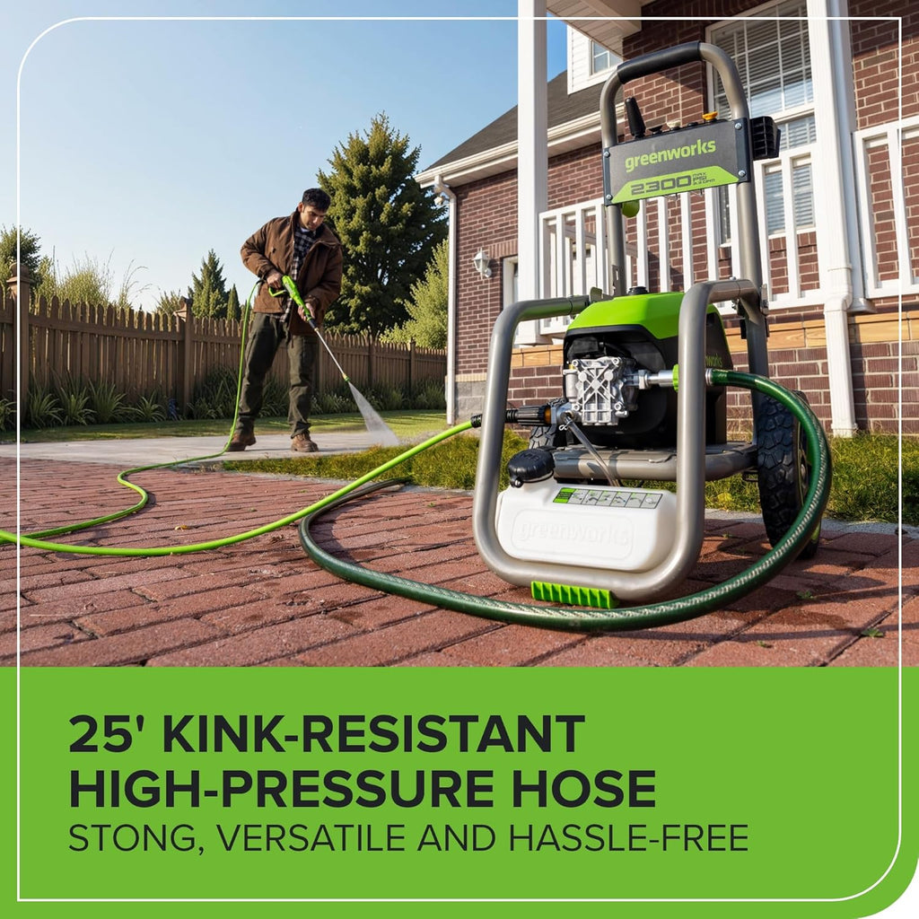 Greenworks Pro Brushless 2300 PSI (SGS Certified) 2.3 GPM Max / 1.2 GPM Electric Pressure Washer (Foldable Handles, Rugged Steel Frame, 25 FT Hose