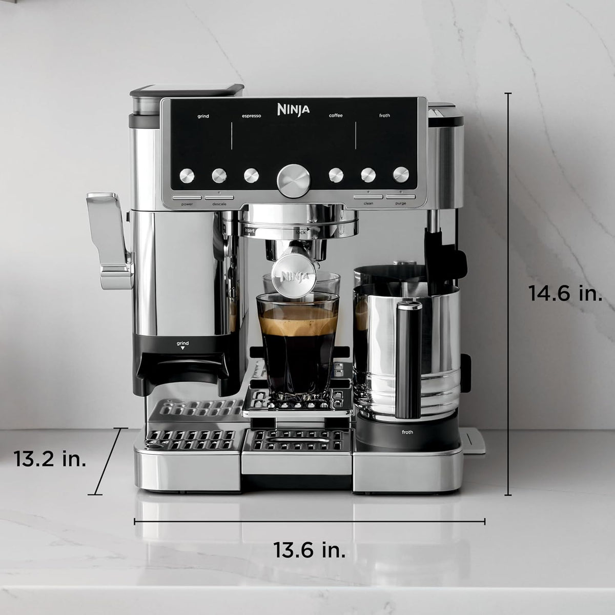 Ninja Luxe Caf Pro Series, Espresso Machine, Drip Coffee, Cold Brew, Hot Water, Integrated Tamper, Built-in Grinder, Hands-Free Frother for