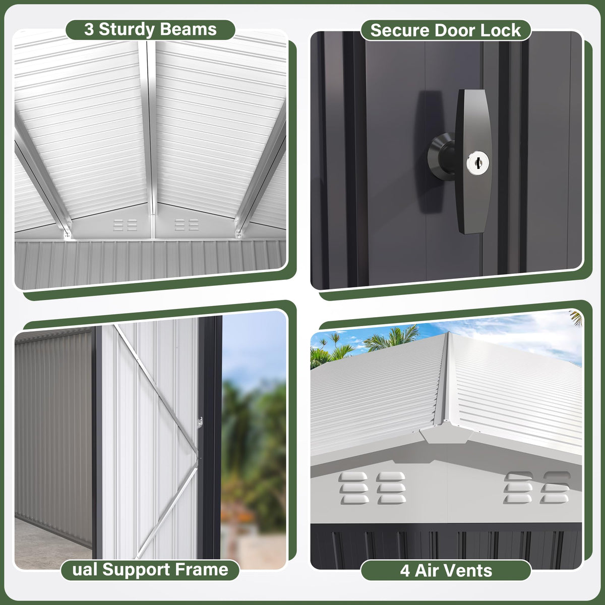 Polar Aurora 12x14 FT Outdoor Storage Shed, Garden Shed with Updated Frame Structure and Lockable Doors, Metal Tool Sheds for Backyard Garden Patio