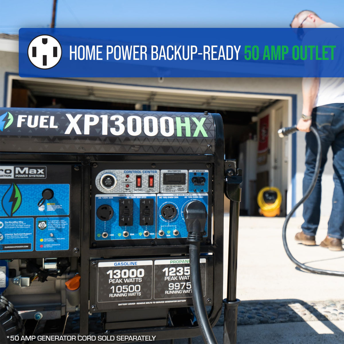 DuroMax XP13000HX 13,000-Watt Dual Fuel Portable Generator - Gas & Propane, Electric Start, Whole Home Power Backup, Transfer Switch Ready, RV &