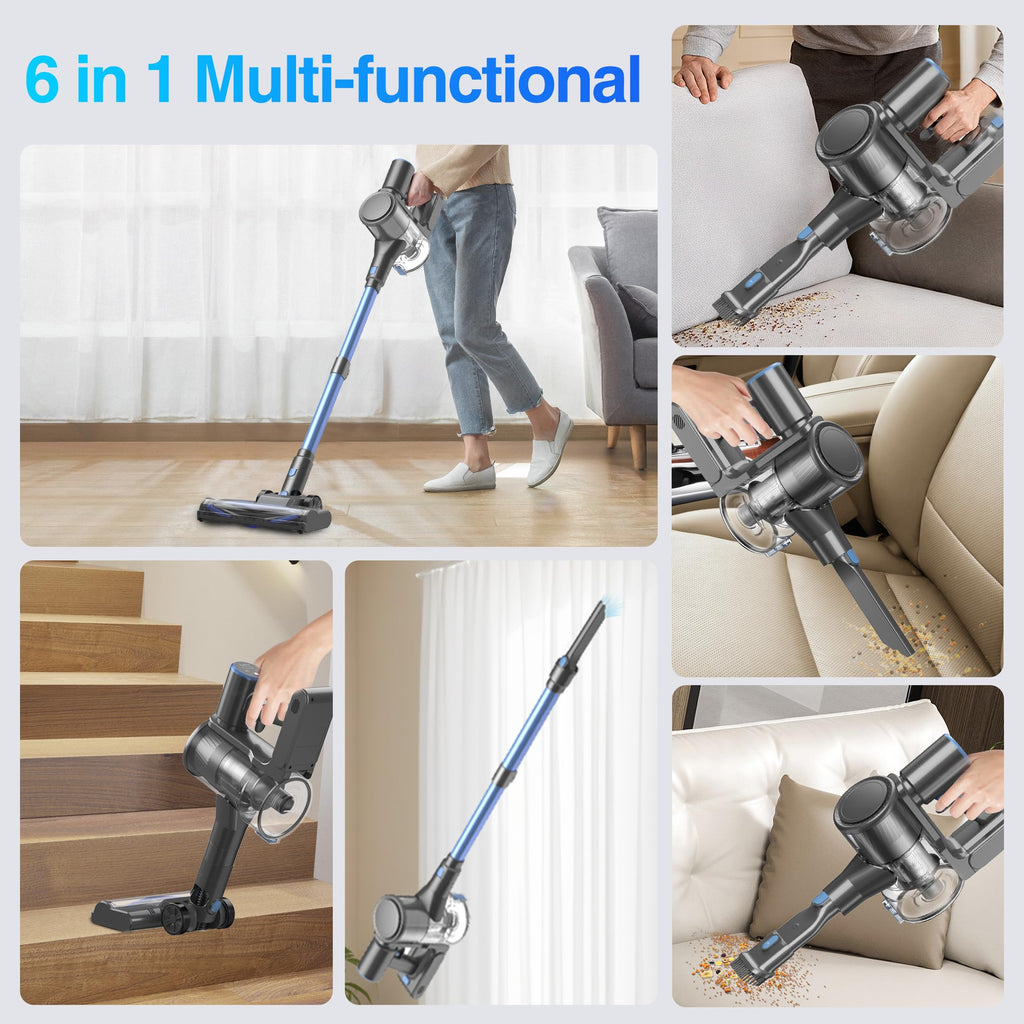 Zefiro Cordless Vacuum Cleaner for Home,45Mins Runtime Stick Vacuum Cleaners, Anti-Tangle and 1.5L Dust Cup, Lightweight Vacuum for Hardwood Floor