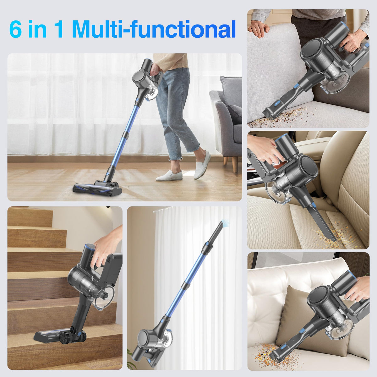 Zefiro Cordless Vacuum Cleaner for Home,45Mins Runtime Stick Vacuum Cleaners, Anti-Tangle and 1.5L Dust Cup, Lightweight Vacuum for Hardwood Floor