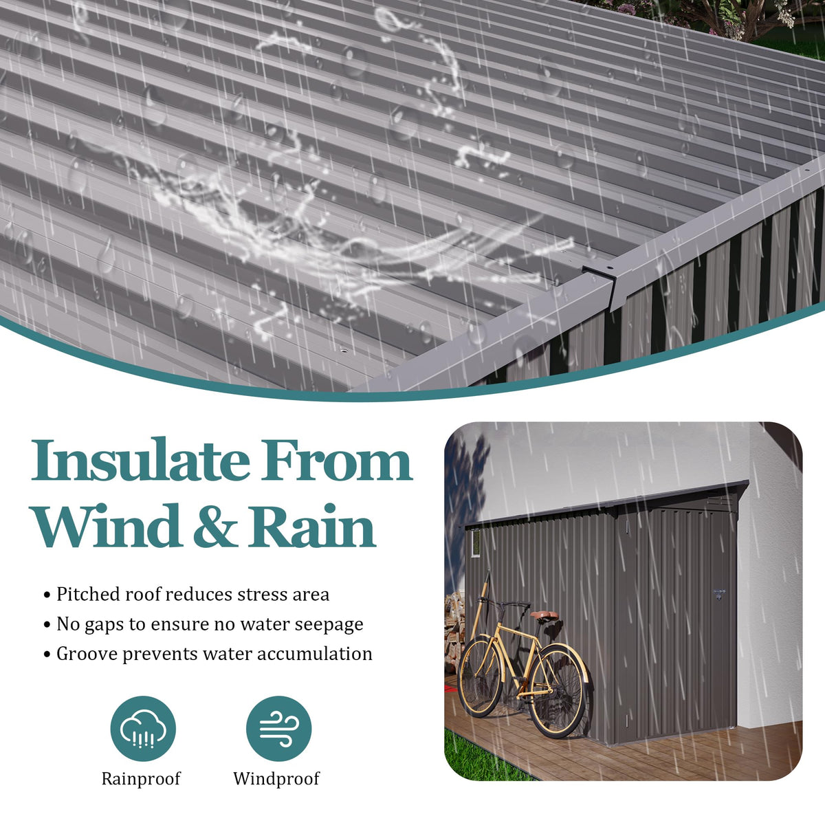 4 * 9.2 FT Outdoor Storage Shed, Galvanized Steel Garden Shed with Lockable Door & Window, Waterproof Metal Tool Storage for Garden, Backyard, Patio