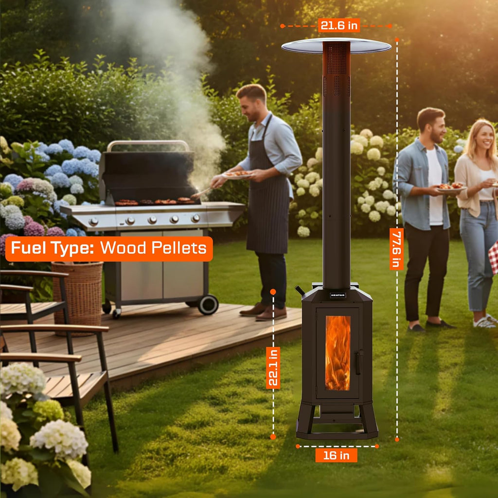 70,000 BTU Wood Pellet Outdoor Patio Heater with Glass Viewing Window C Pellet Heaters for Outdoor Use, Home, Gardens & Commercial - Portable with