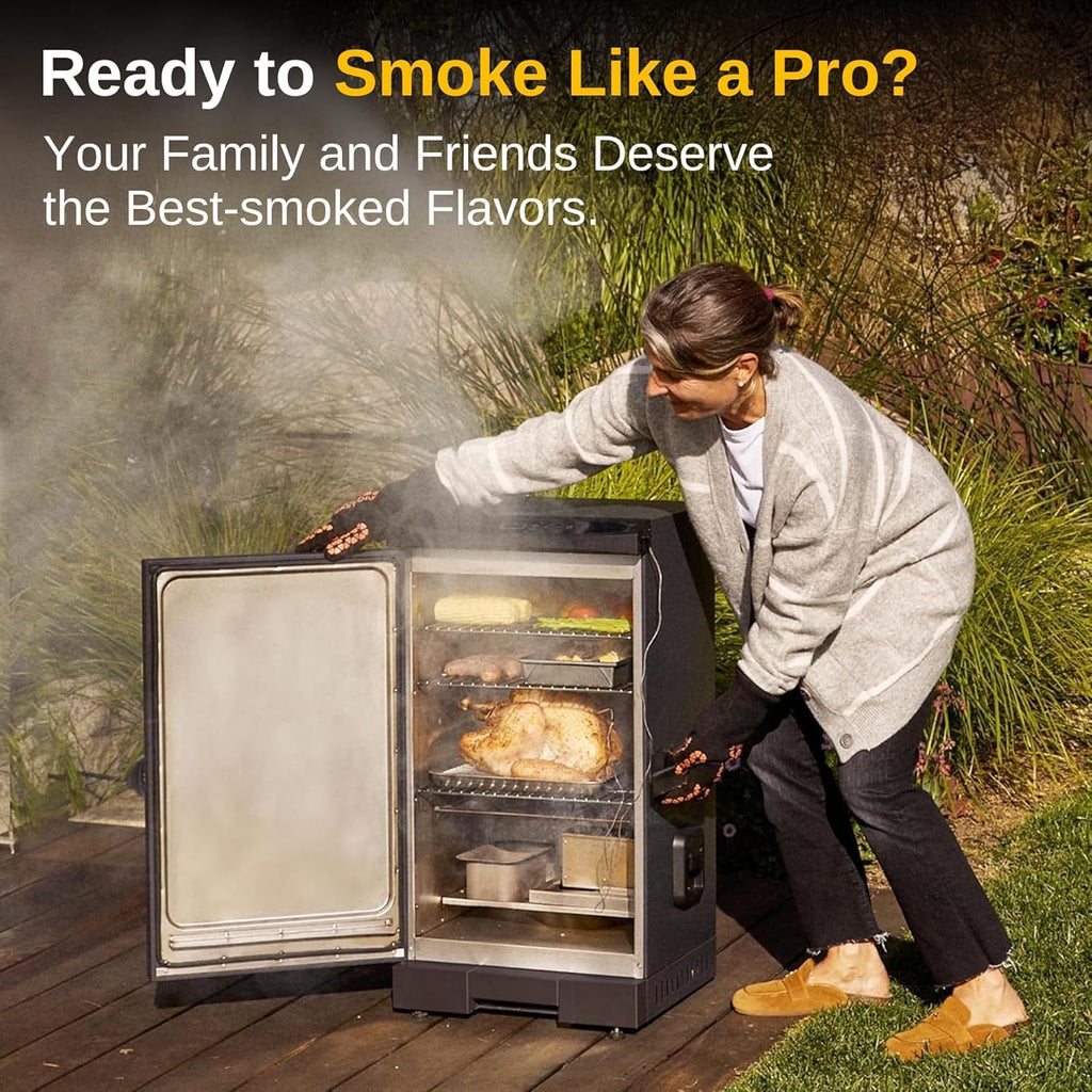 EAST OAK 30-inch Electric Smoker, Outdoor Smoker with Convenient Side Wood Chip Loader, 725 Sq Inches of Cooking, Digital Control and 4 Removable