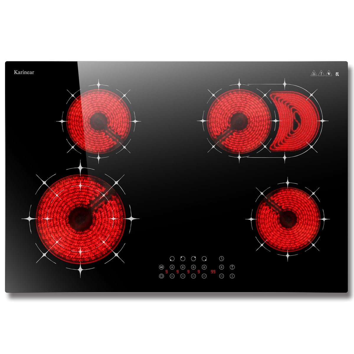 Karinear Electric Cooktop 30 Inch, 5 Burners Electric Stove 30 Inch Electri Ceramic Cooktop, 9 Power Level, Pause, Timer, Child Safety Lock, Triple