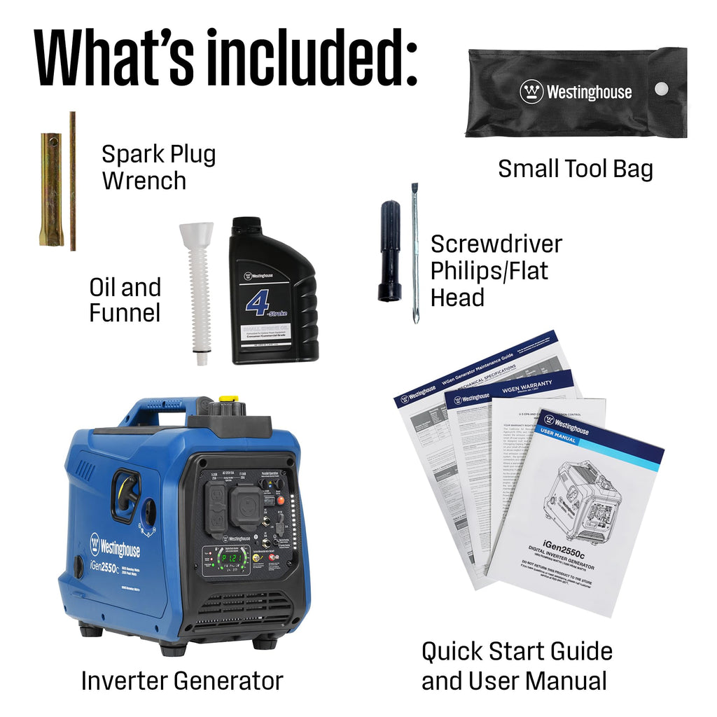 Westinghouse 2550 Peak Watt Super Quiet & Lightweight Portable Inverter Generator, RV Ready 30A Outlet, Gas Powered, Parallel Capable, Long Run Time