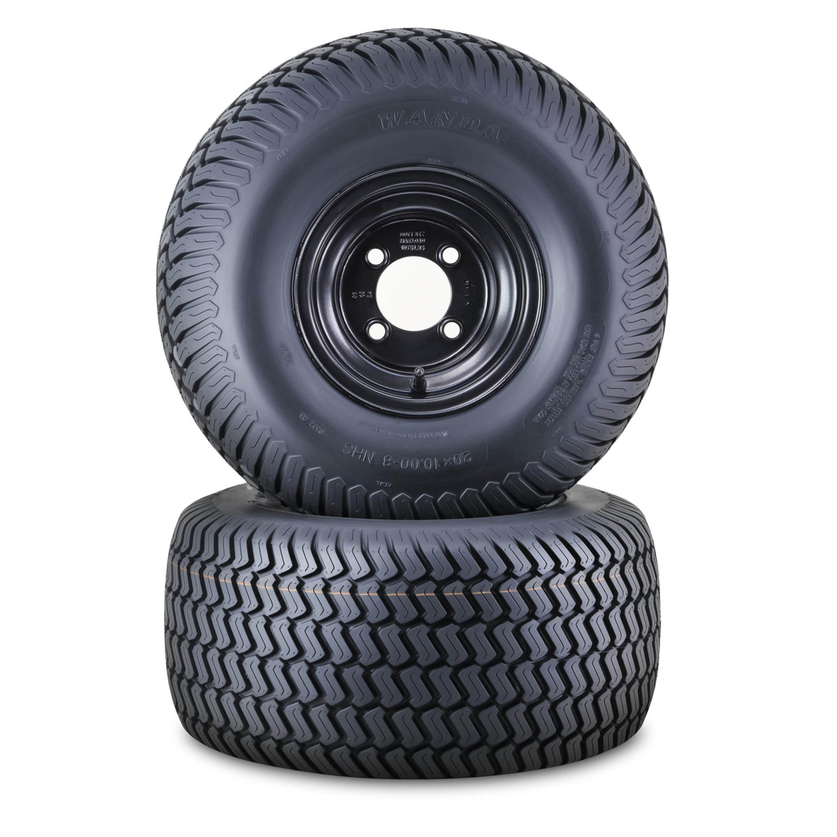 WANDA Lawn Mower Tractor Tire Wheel 18X7.5-8 4PR w/ 4X4" PCD White Rim,SET2