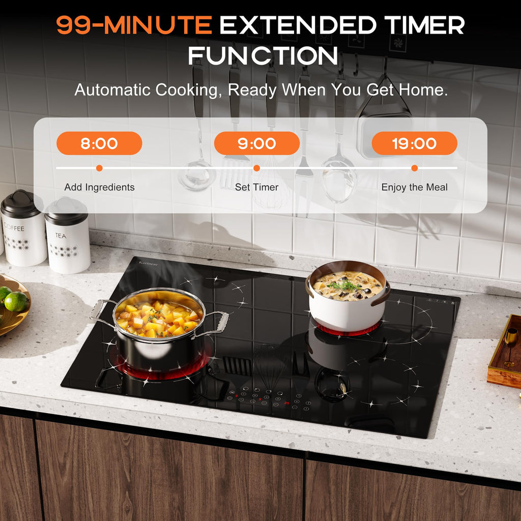 Karinear Electric Cooktop 30 Inch, 5 Burners Electric Stove 30 Inch Electri Ceramic Cooktop, 9 Power Level, Pause, Timer, Child Safety Lock, Triple