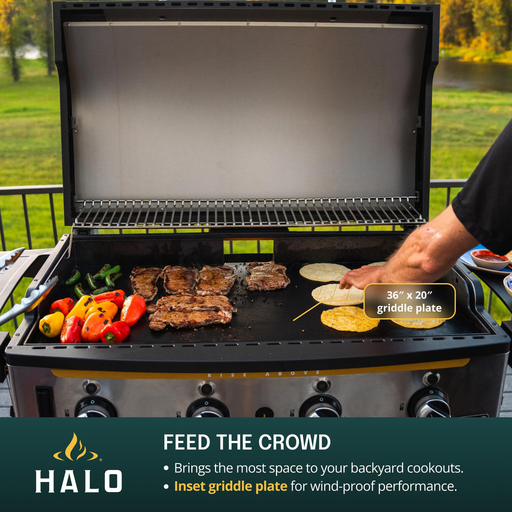 HALO Elite4B Outdoor Griddle | 4 Burner, 8 Cooking Zones | 720 sq. in. (36 x 20) Wind-Proof Cooking Surface | Propane Gas Grill | HZ-1001-XNA