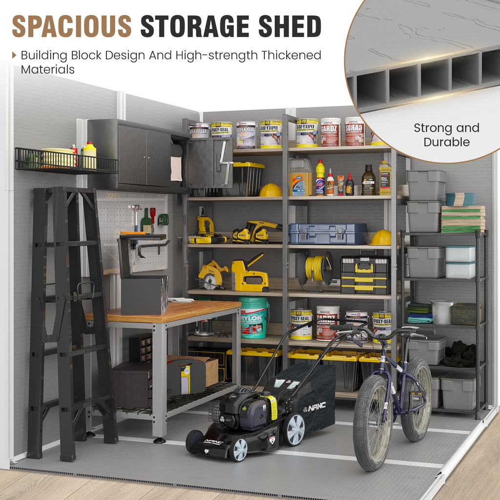 Amopatio 10x8 FT Storage Shed, Resin Shed with Floor Included, Plastic Sheds Outdoor Storage for Bike, Garden Tools, Sheds & Outdoor Storage with