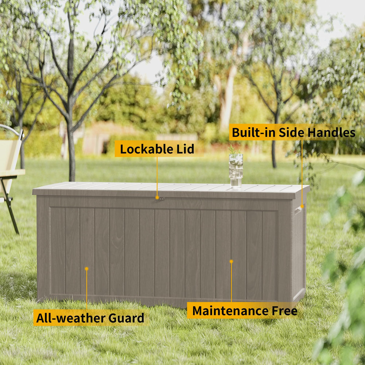 Mersco 320 Gallon Double-Wall Resin Deck Box - Lockable Waterproof Outdoor Storage Box, 1000lbs Capacity & Doubles as Seating for Patio Furniture