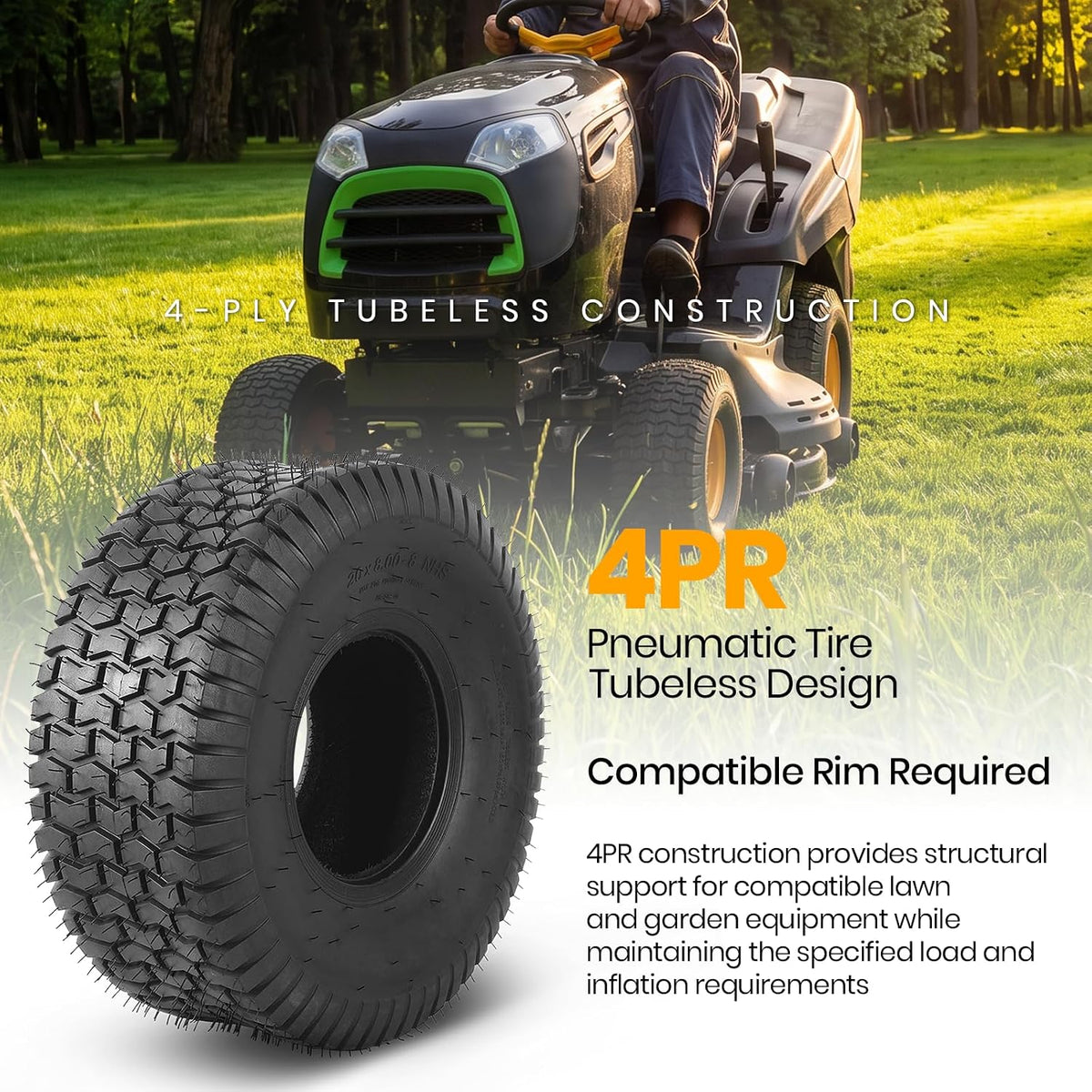 AR-PRO (2 Pack) 20x8.00-8 Lawn Mower Turf Tires, Tubeless, No Rims