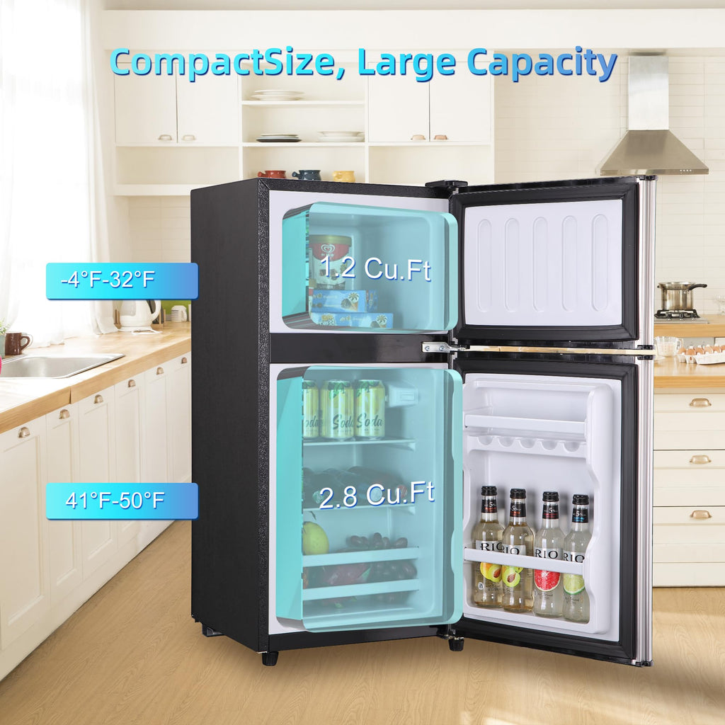 3.3 Cu. Ft. Mini Fridge with Freezer, Compact Refrigerator with Adjustable 7-Level Thermostat, Dorm Fridge for Kichen, RV, Office, Apartment, Black