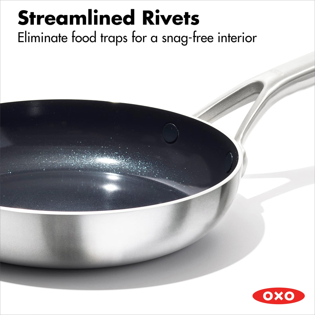 OXO Mira Tri-ply Stainless Steel, 10 Piece Cookware Pots and Pans Set, Skillets, Saute, Saucepans, Lids,Incl Ceramic Nonstick Frying Pan,Induction