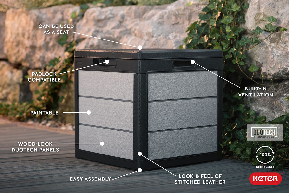 Keter Denali 200 Gallon Resin Large Deck Box with Double Wall 20mm Panels - Paintable and Drillable-Organization and Storage for Patio Furniture and