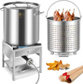 64QT Seafood Boil Pot w/200,000BTU Propane Burner Set, Stainless Steel Basket for Outdoor Deep Fryer, Large Cooking Pot for Turkey Fryer, Crawfish