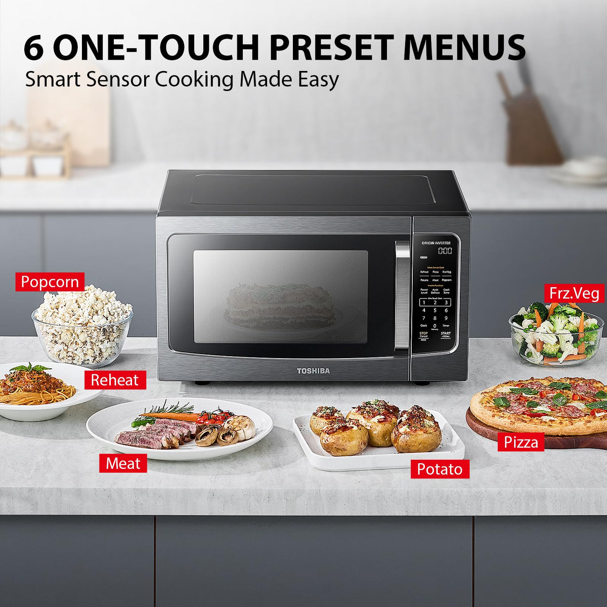 TOSHIBA Air Fryer Combo 8-in-1 Countertop Microwave Oven, with Convection, Broil, Odor Removal Mode, 12.4" Position Memory Turntable, Child-Lock, 1.0