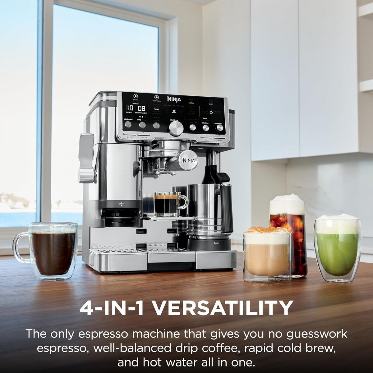 Ninja Luxe Caf Pro Series, Espresso Machine, Drip Coffee, Cold Brew, Hot Water, Integrated Tamper, Built-in Grinder, Hands-Free Frother for