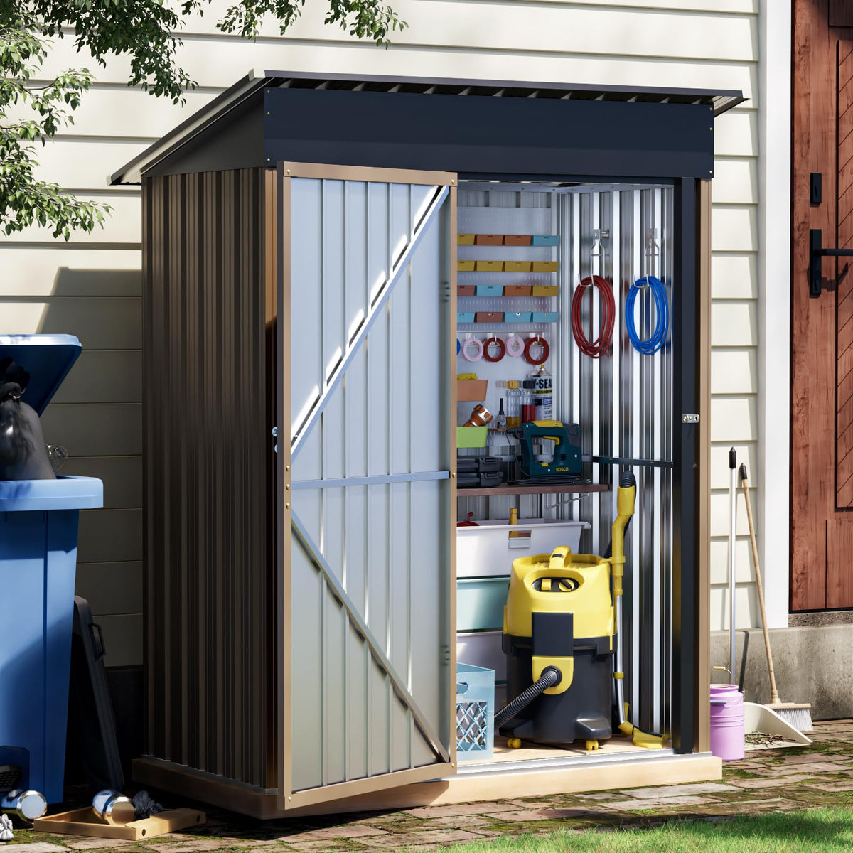 10x10 FT Outdoor Metal Storage Shed, Double Swing Doors, 2 Clear Windows,Tool Shed for Garden, Patio, Backyard Nightblue