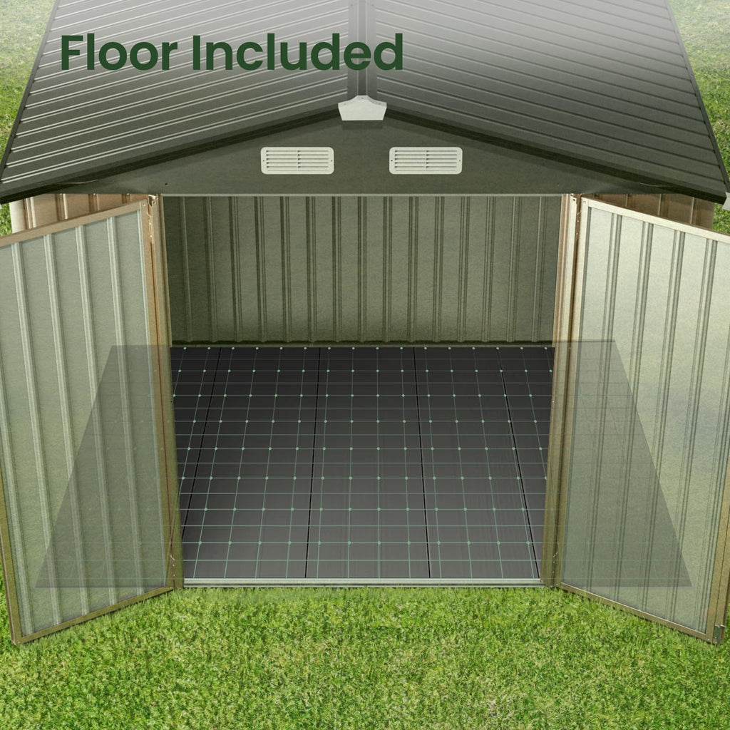 GVDV 10x14 FT Outdoor Metal Storage Shed, Durable Garden Shed with Updated Frame Structure for Backyard, Patio, Tool Storage, All-Weather Shelter for