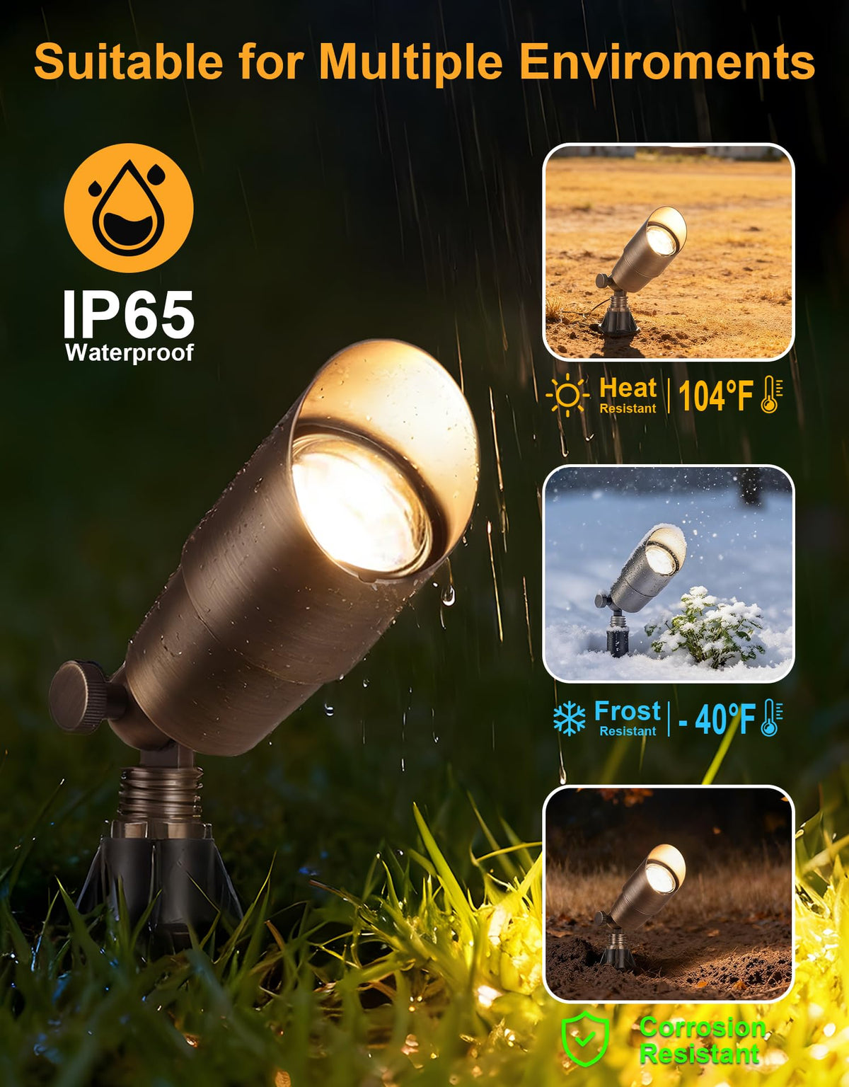 PARTPHONER Solid Brass Low Voltage Landscape Lighting, Wired 12V LED Landscape Spotlights with Aluminum Housing MR16 Bulb, Heavy Duty Outdoor