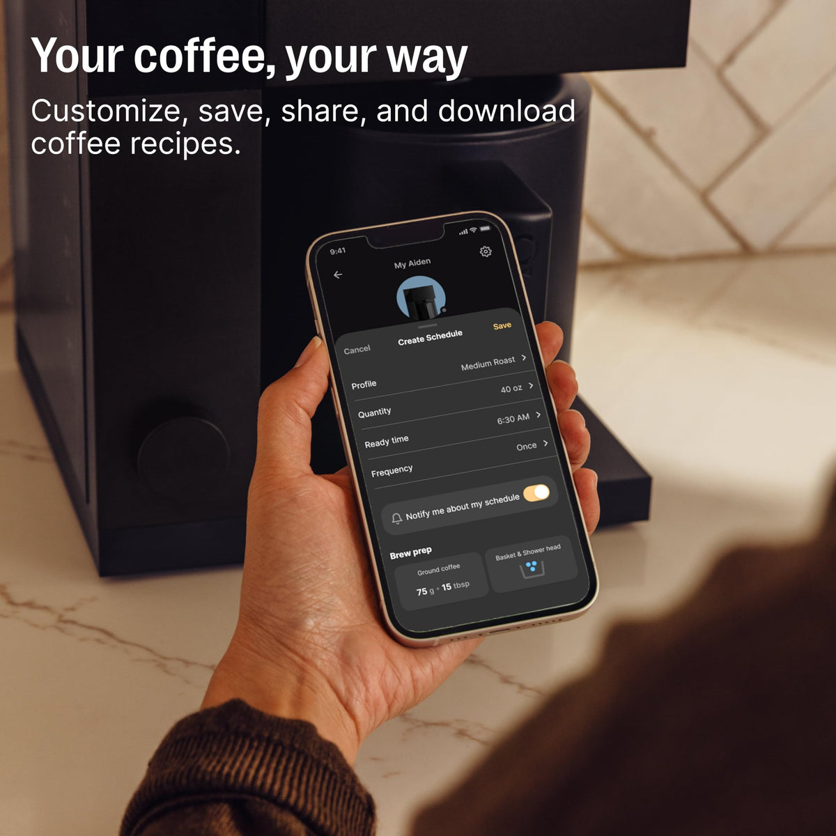 Fellow Aiden Precision Coffee Maker - 10-Cup Thermal Carafe, Built-In Brewing Guidance, Scheduling, Removable Water Tank, Matte Black