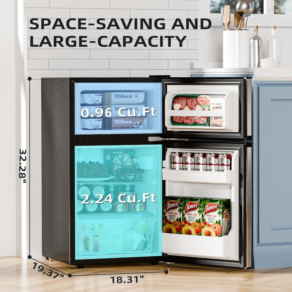 Antarctic Star Compact Refrigerator,3.2 Cu.Ft. Mini Separate Freezer Double 2-Door,Adjustable Removable Shelves for Basement,Apartment,Dorm,Office