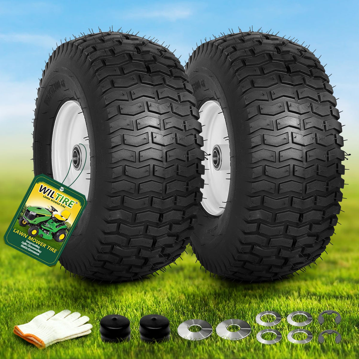 (2 Pack) 20x8.00-8 Tubeless Rear Riding Mowers Tire and Wheel Assemblies