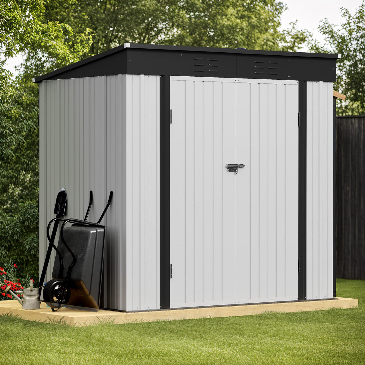 Greesum Outdoor Storage Shed 6 x 8 ft. Utility Tool Shed Metal Storage Garden Shed with Door & Lock for Patio Storage, Brown