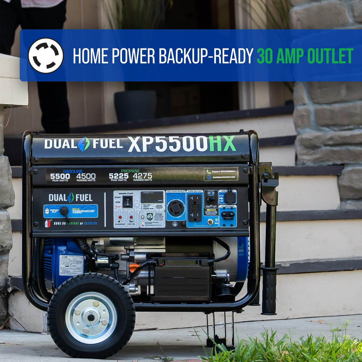 DuroMax XP13000HX 13,000-Watt Dual Fuel Portable Generator - Gas & Propane, Electric Start, Whole Home Power Backup, Transfer Switch Ready, RV &