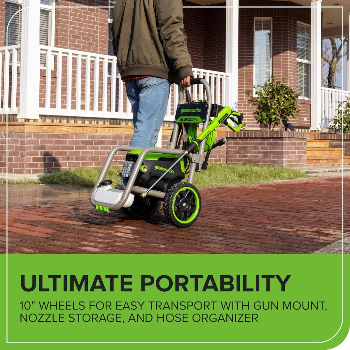 Greenworks Pro Brushless 2300 PSI (SGS Certified) 2.3 GPM Max / 1.2 GPM Electric Pressure Washer (Foldable Handles, Rugged Steel Frame, 25 FT Hose