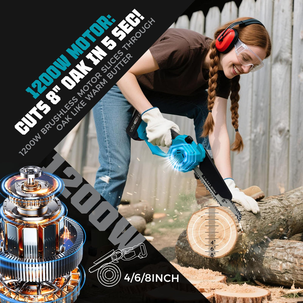 2-in-1 Cordless Pole Saw & 8'' Mini Chainsaw,Forest Ranger Approved Electric Handheld Chain Saw with 2 21V 4.0Ah Rechargeable Batterie&Charger, Auto