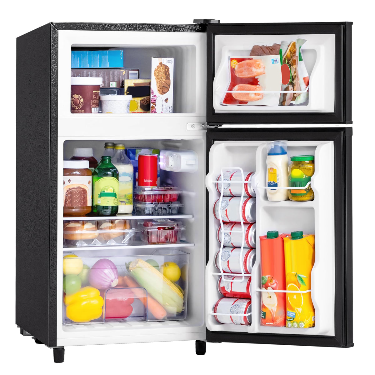 Manastin 3.5 Cu.Ft 2 Door Mini Fridge with Freezer, Small Refrigerator, 7 Level Adjustable Thermostat, Compact Fridge for Living Room, Dorm, Office