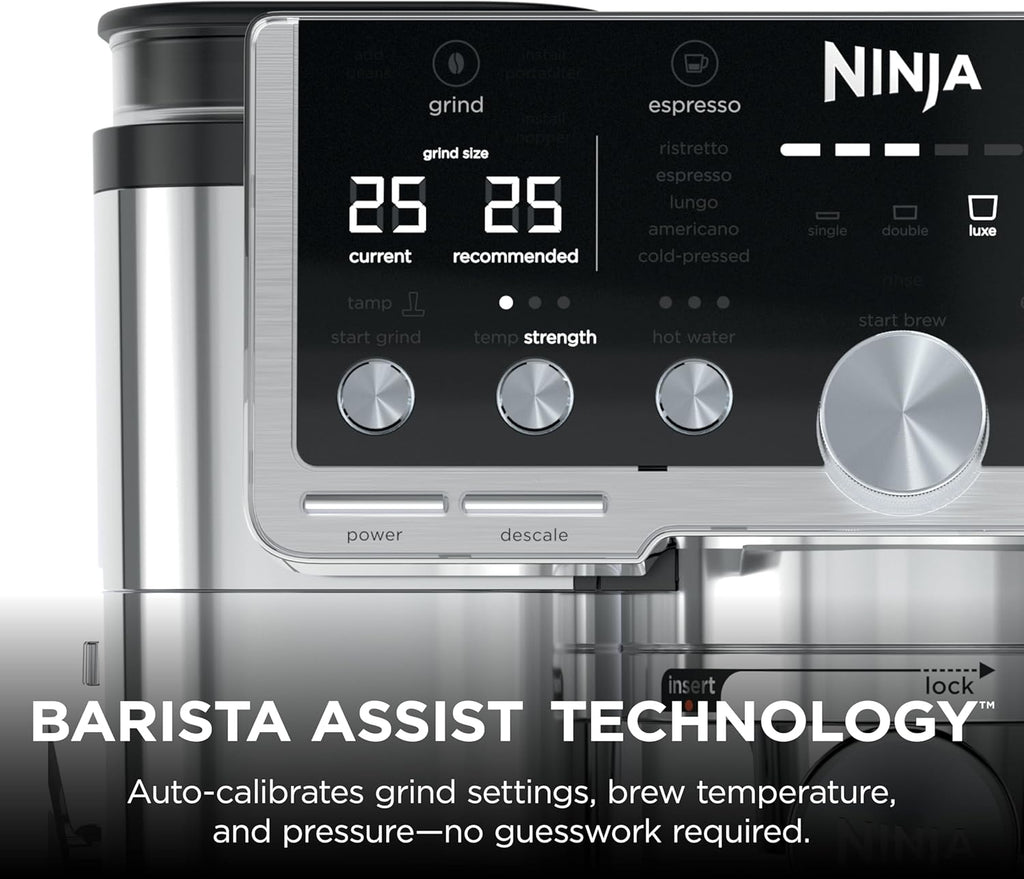 Ninja Luxe Caf Pro Series, Espresso Machine, Drip Coffee, Cold Brew, Hot Water, Integrated Tamper, Built-in Grinder, Hands-Free Frother for