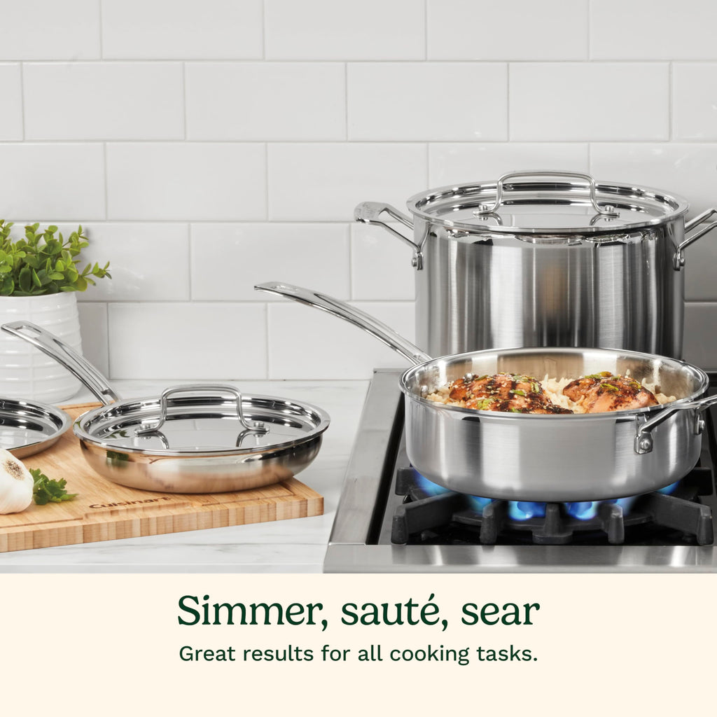 Cuisinart 12-Piece Cookware Set, MultiClad Pro Triple Ply Stainless Steel Cookware Set, Heat Surround Technology, Cool Grip Stick Handles, Oven Safe