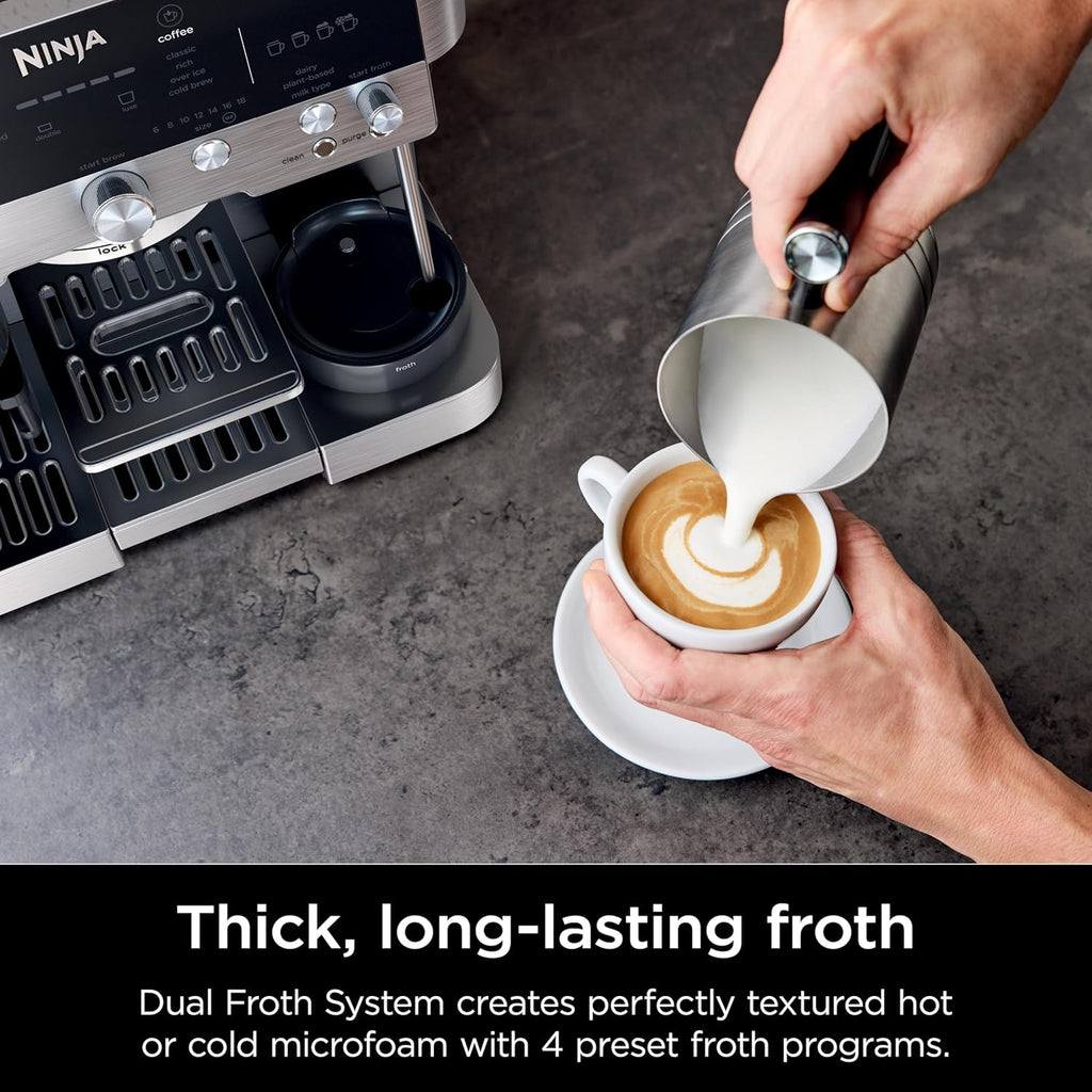 Ninja R-ES601 Luxe Caf Premier Series Espresso Machine, Drip Coffee, Cold Brew, Grinder, Tamper, Frother, Silver (Renewed)