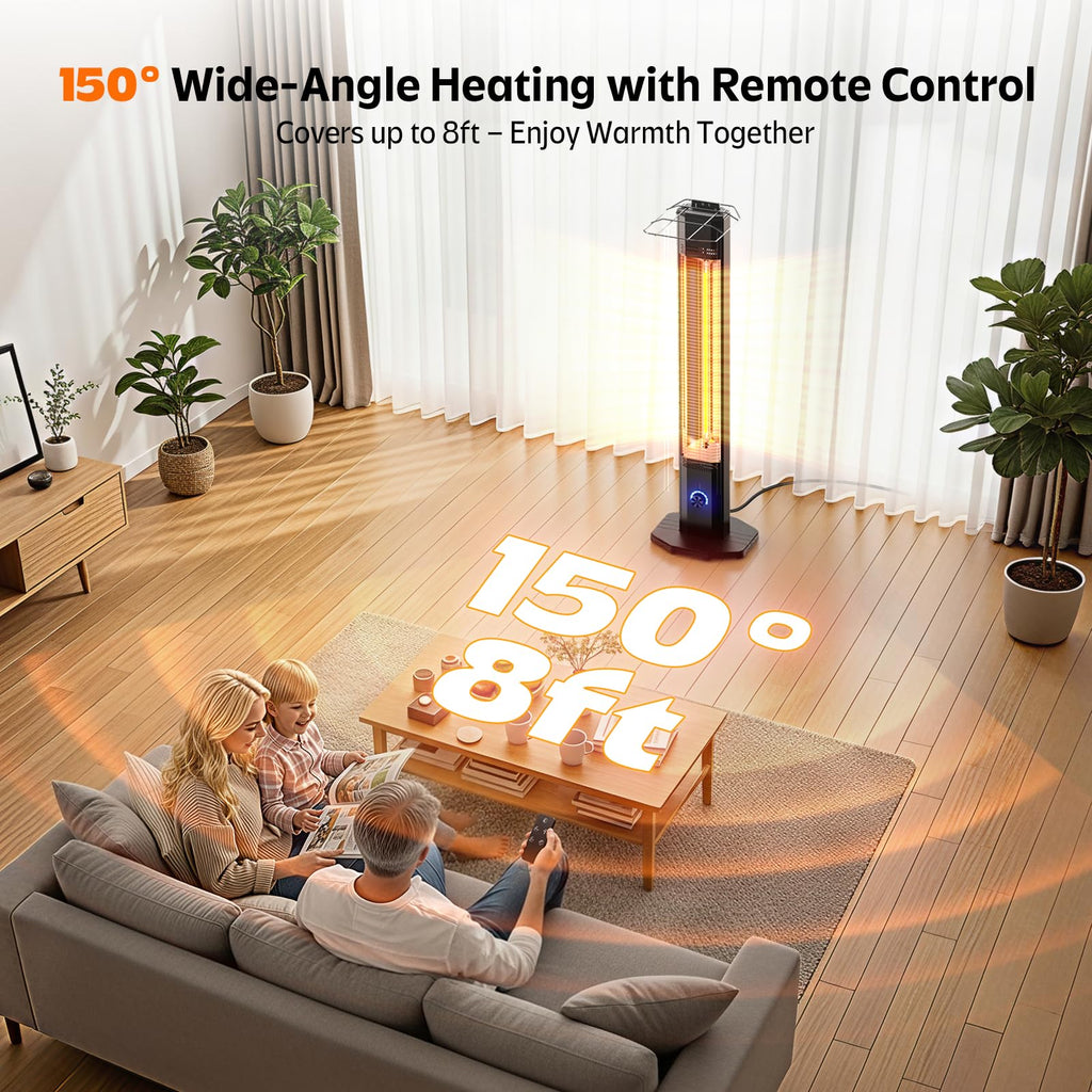 Outdoor Electric Patio Heater, 42-inch 1500W Infrared Tower Heater with 9 Heat Settings & 9H Timer, IPX5 Waterproof, Safety Lock, Tip-Over & Overheat