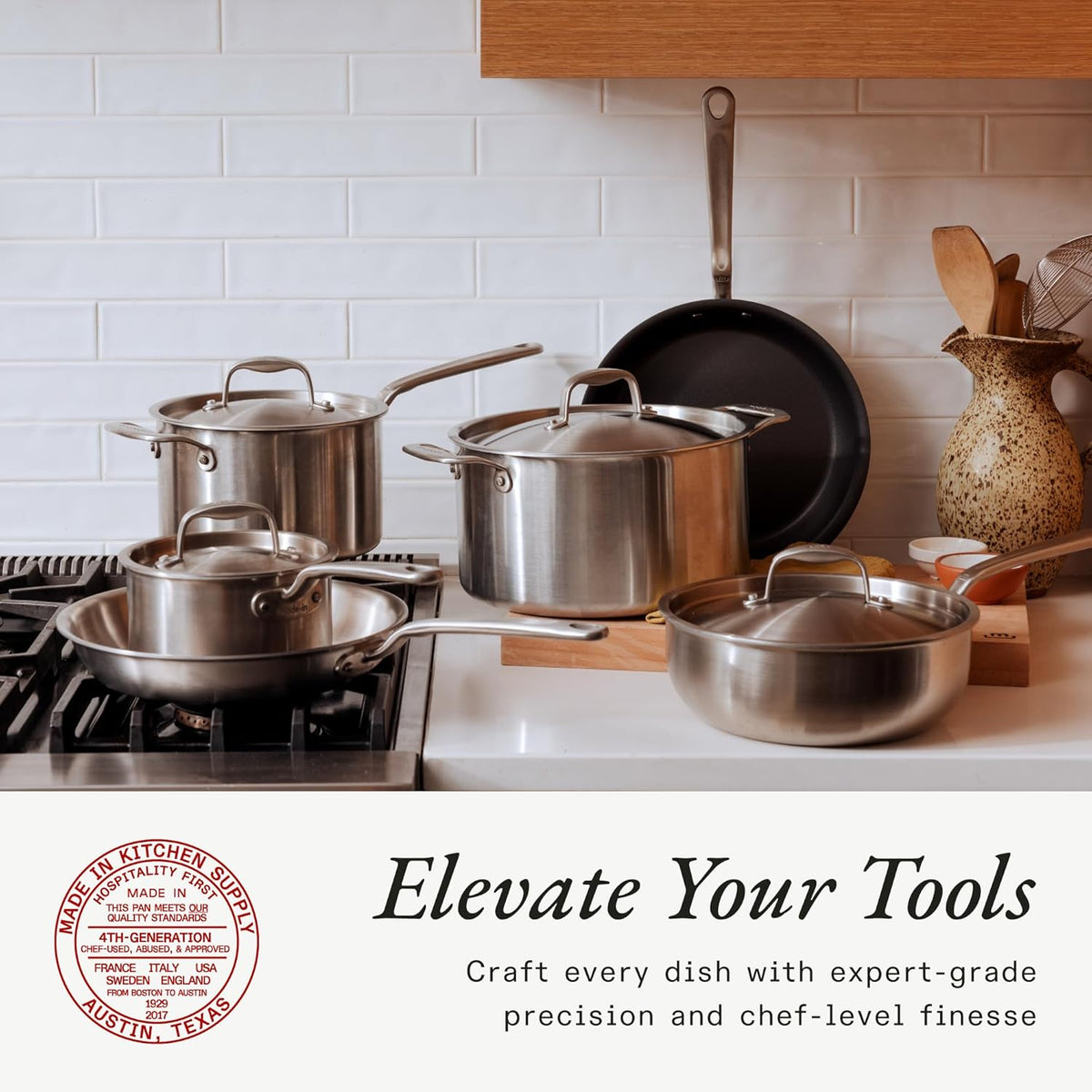 Made In Cookware - 10 Piece Stainless Steel Pot and Pan Set - 5 Ply Clad - Includes Stainless Steel Frying Pans, Saucepans, Saucier and Stock Pot W