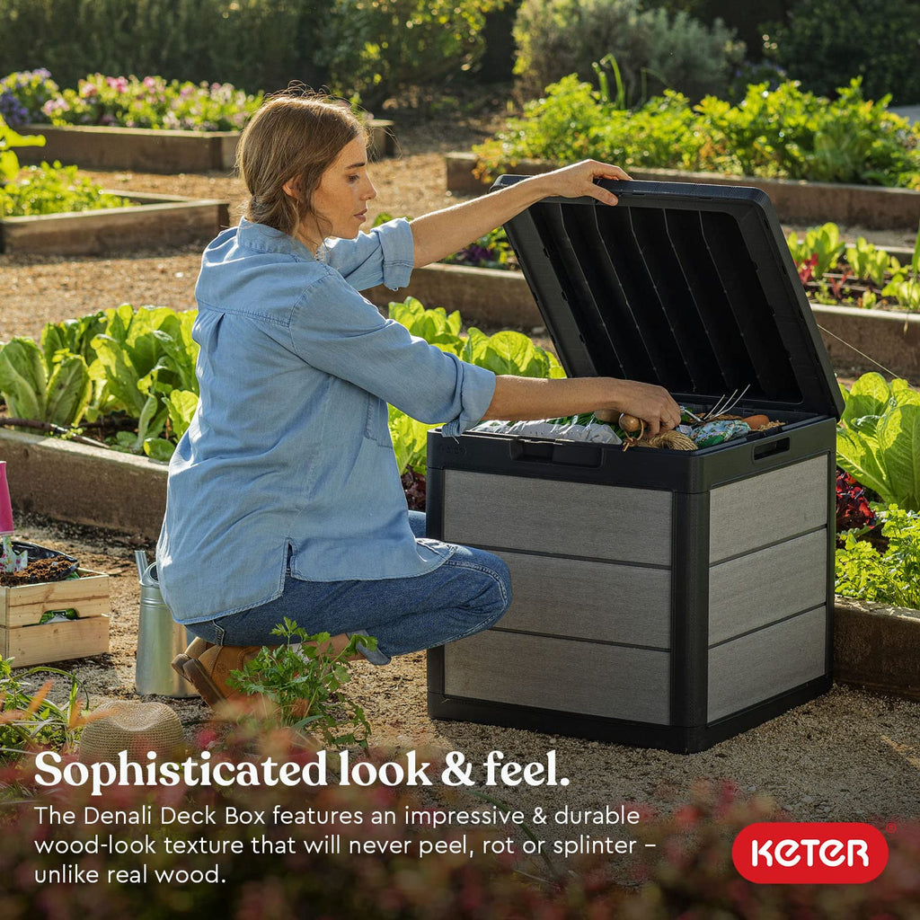 Keter Denali 200 Gallon Resin Large Deck Box with Double Wall 20mm Panels - Paintable and Drillable-Organization and Storage for Patio Furniture and