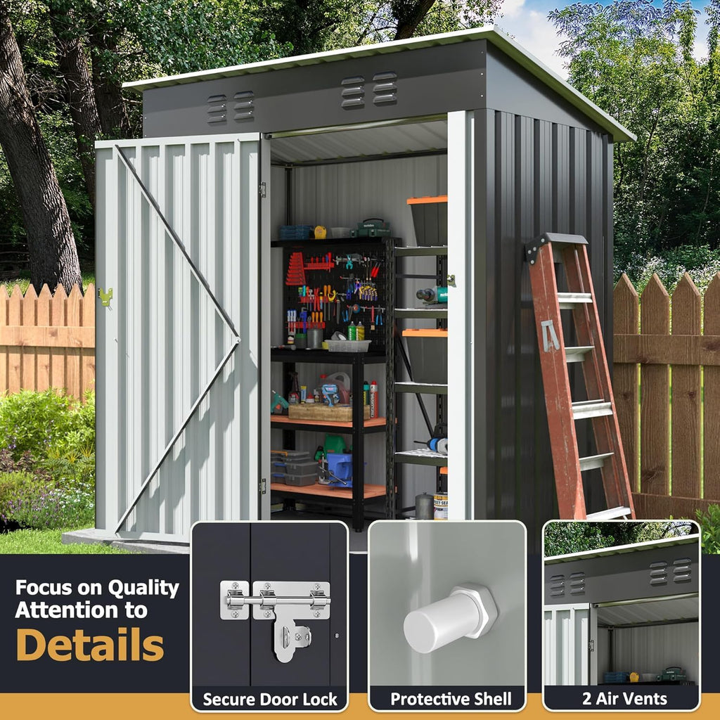 Polar Aurora 12x14 FT Outdoor Storage Shed, Garden Shed with Updated Frame Structure and Lockable Doors, Metal Tool Sheds for Backyard Garden Patio