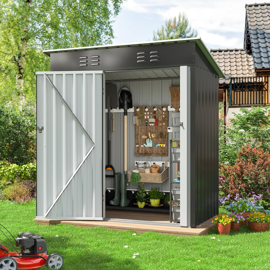 Polar Aurora 12x14 FT Outdoor Storage Shed, Garden Shed with Updated Frame Structure and Lockable Doors, Metal Tool Sheds for Backyard Garden Patio