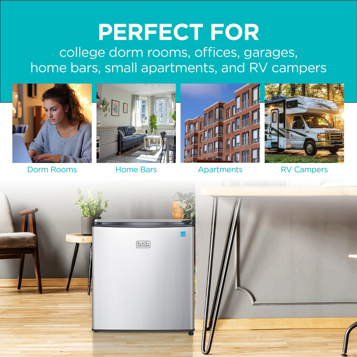 BLACK+DECKER 1.7 Cu. Ft. Compact Refrigerator, ENERGY STAR Certified, Single Door Mini Fridge with Chiller Compartment, Personal Fridge for Home or