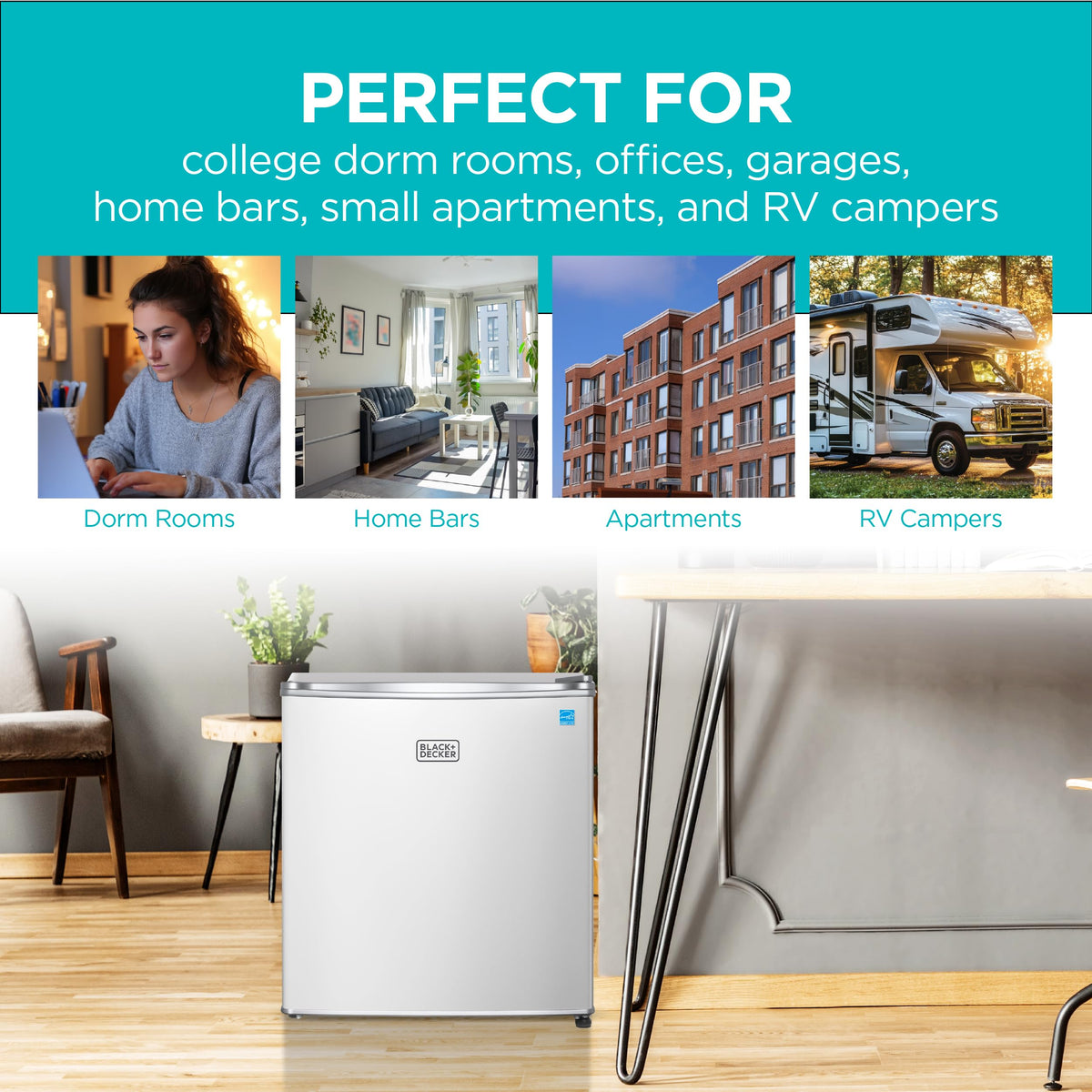 BLACK+DECKER 1.7 Cu. Ft. Compact Refrigerator, ENERGY STAR Certified, Single Door Mini Fridge with Chiller Compartment, Personal Fridge for Home or