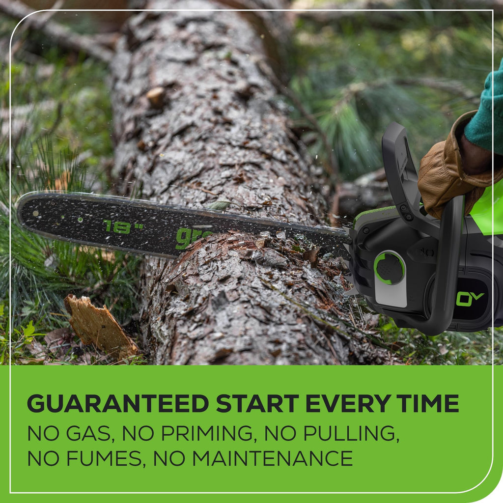 Greenworks 80V 18" Brushless Cordless Chainsaw (Great For Tree Felling, Limbing, Pruning, and Firewood) / 75+ Compatible Tools), 2.0Ah Battery and
