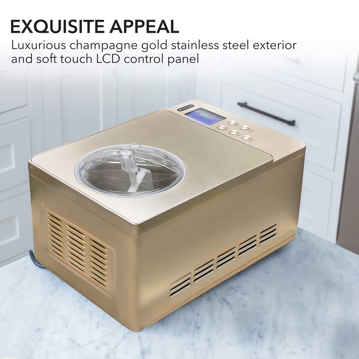Whynter Ice Cream Maker Machine Automatic 2.1 Qt. with Built-In Compressor, LCD Digital Display & Timer, No Pre-Freezing, ICM-200LS, Stainless Steel