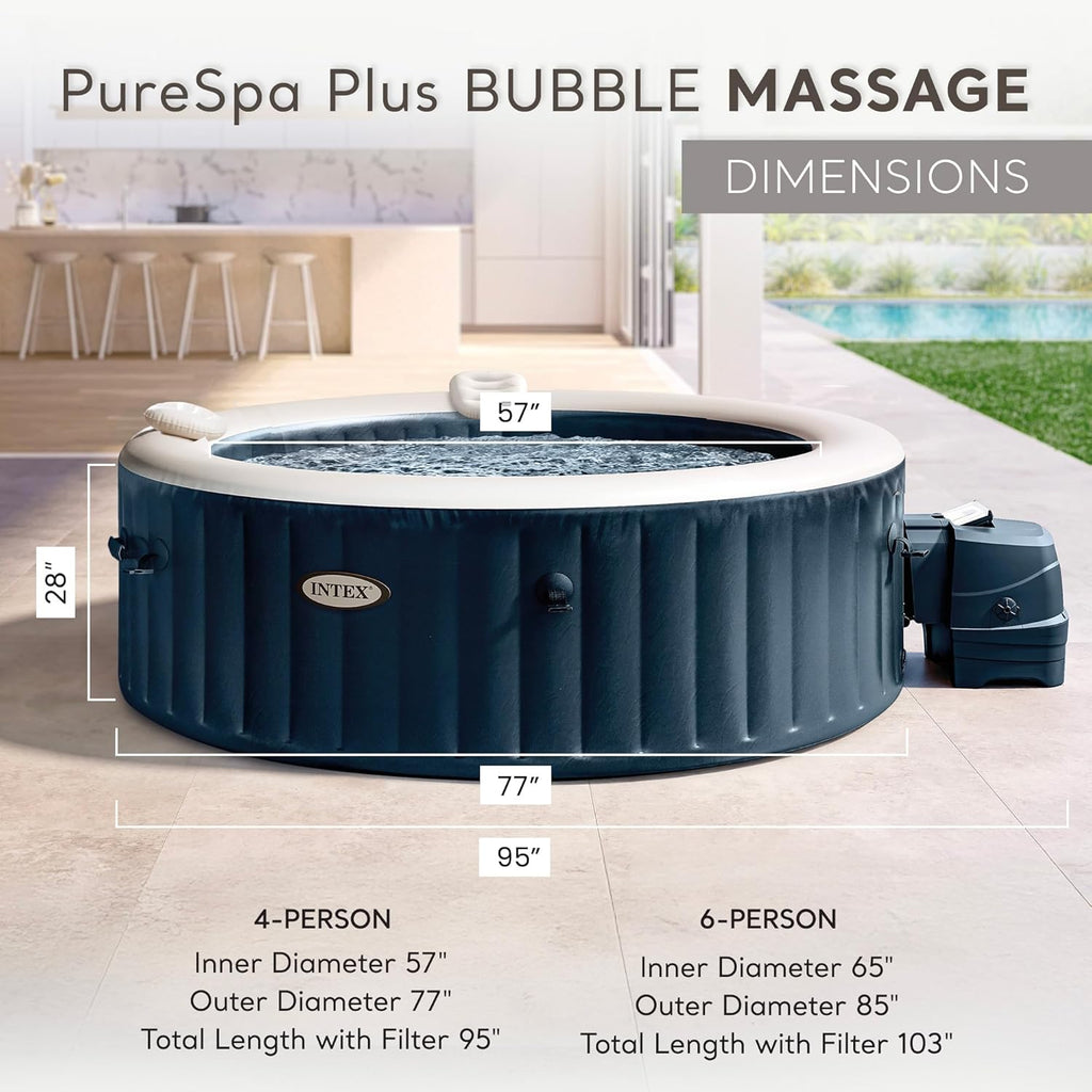 INTEX 28429EP PureSpa Plus Bubble Massage Spa Set: Includes C 2 Contoured Headrest C LED Light C 4 Person Capacity C 77" x 28"